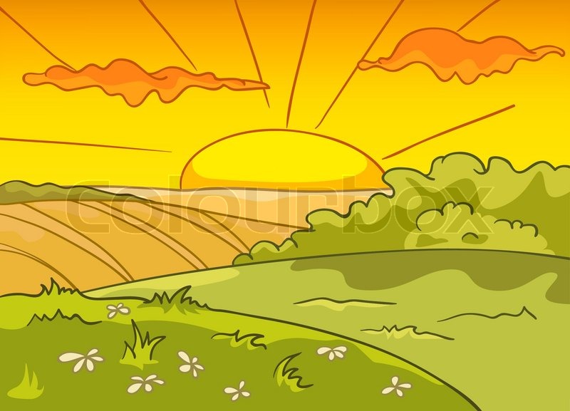 800x577 Cartoon Nature Landscape Farm Field Stock Vector Colourbox - Farm Field Drawing