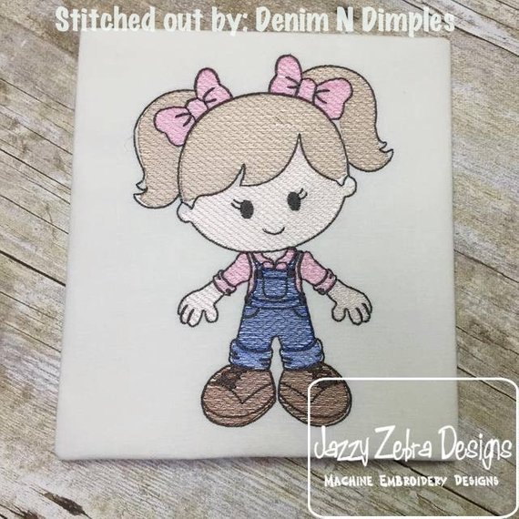 570x570 Farmer Girl Sketch Machine Embroidery Design Instant Etsy - Farm Girl Drawing