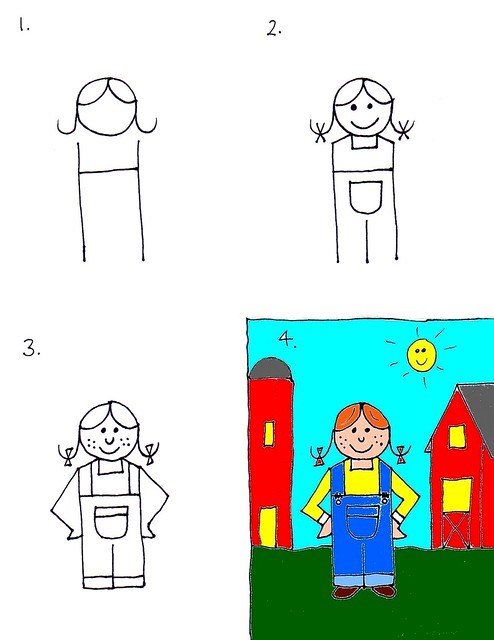 494x640 How To Draw A Farm Girl - Farm Girl Drawing