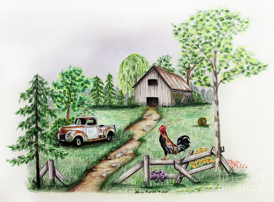 house easy landscape color pencil drawing