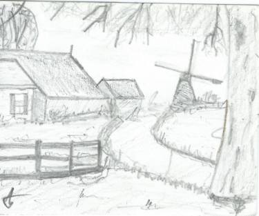 375x313 Dutch Landscape Drawing - Farm Landscape Drawing