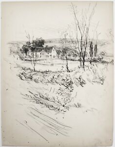 236x300 F H Townsend Charcoal Landscape Drawing Distant - Farm Landscape Drawing
