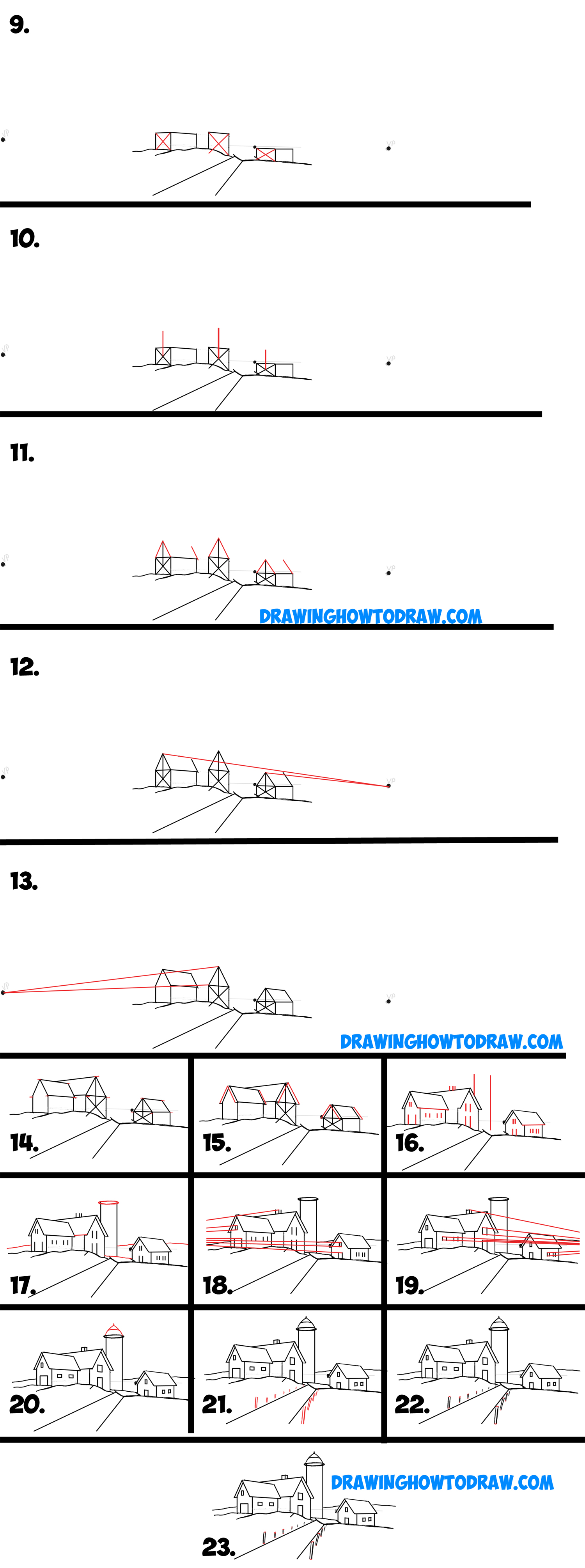 1500x4020 how to draw farm scene fall spring scene in three point - Farm Scene Drawing