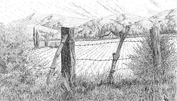 600x343 this pen drawing of a rural country farm scene is an amalgam - Farm Scene Drawing