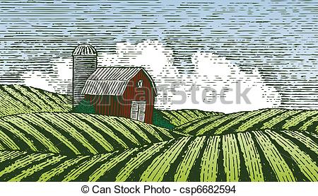 450x277 woodcut rural scene woodcut style illustration of a barn - Farm Scene Drawing