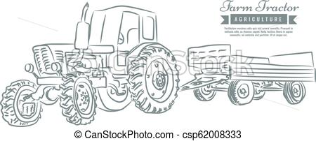 450x202 Farm Tractor With Sketch Style Line Art Design Hand Drawn Vector - Farm Tractor Drawing