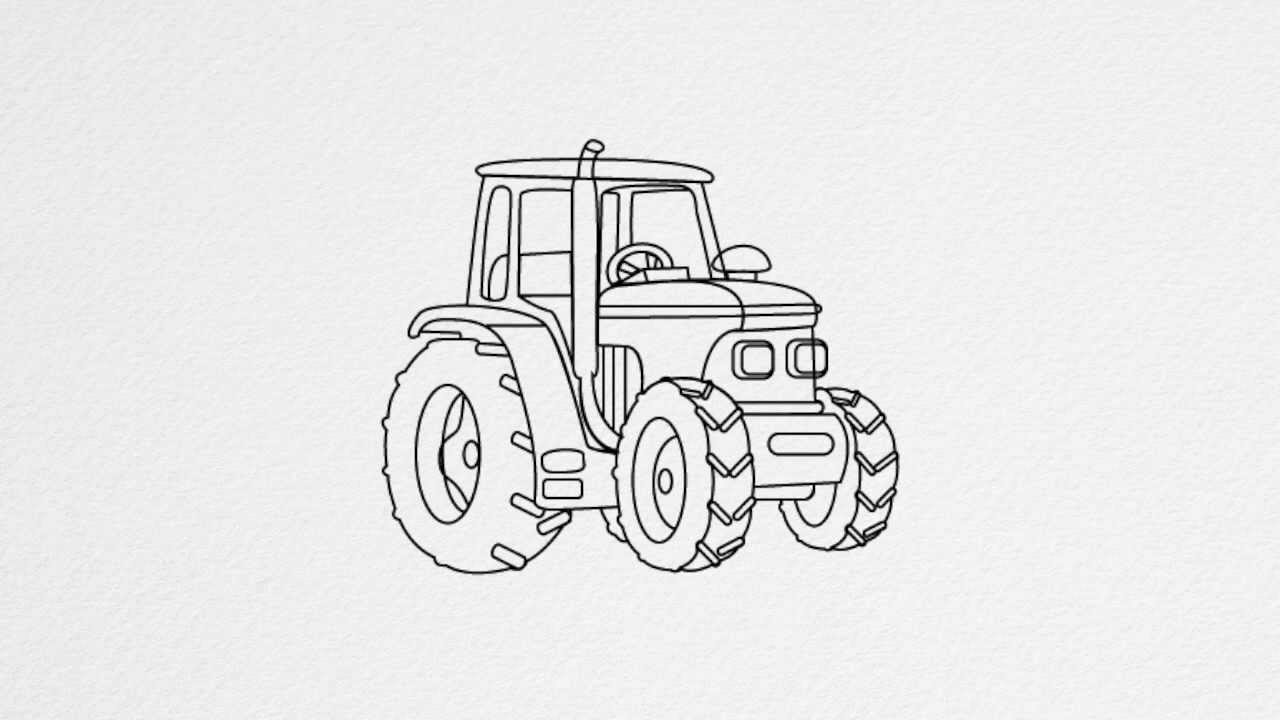 1280x720 How To Draw A Tractor Step - Farm Tractor Drawing