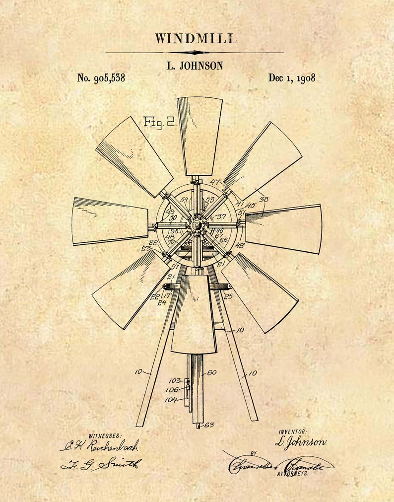 794x1011 Vintage Windmill Patent Drawing Farmhouse Kitchen Decor Etsy - Farm Windmill Drawing