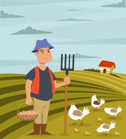 426x468 agriculture work drawing farmer poultry icons colored cartoon - Farmer Cartoon Drawing