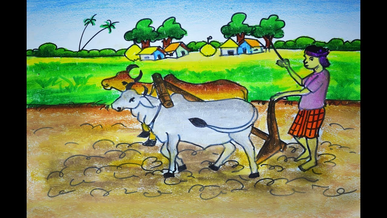 1280x720 how to draw cultivation scenery, how to draw a farmer working - Farmer Drawing