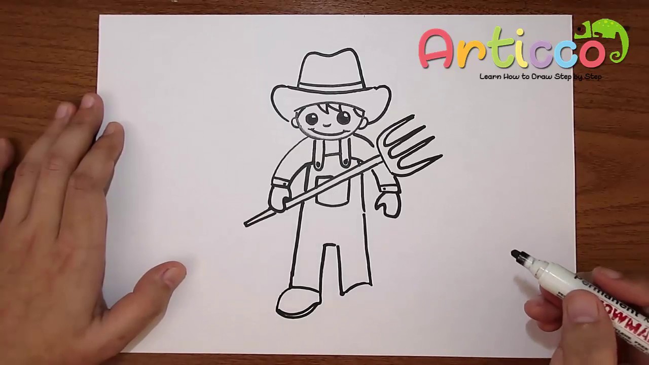 1280x720 How To Draw A Farmer Man Step - Farmer Man Drawing