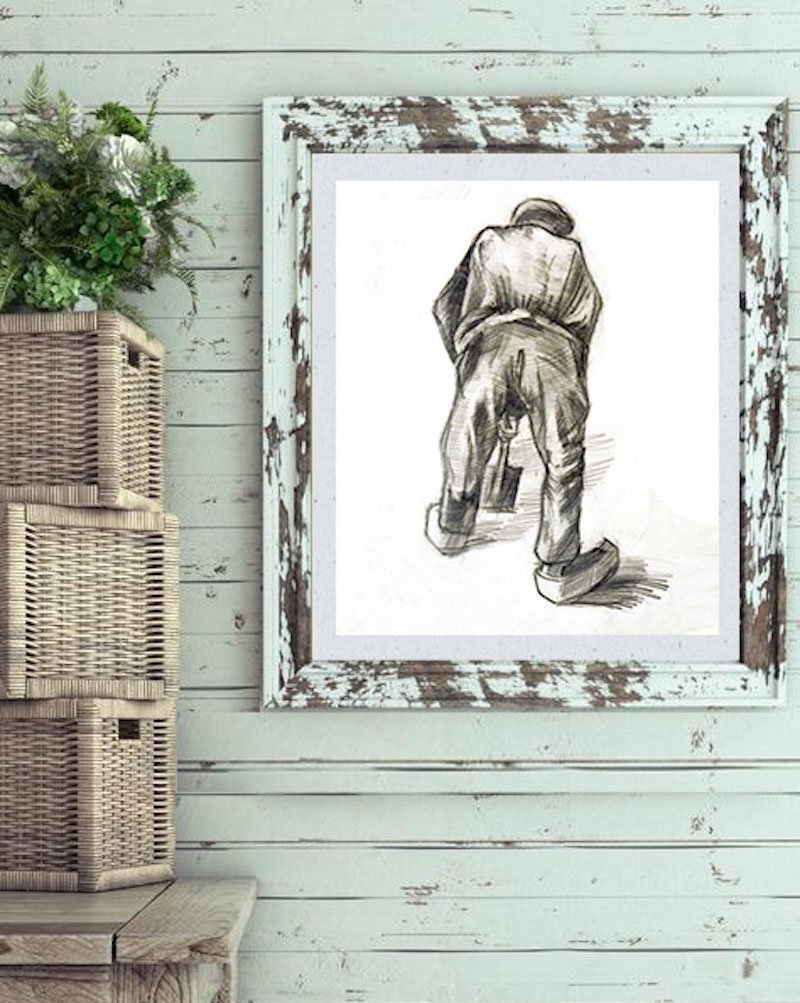 800x1003 modern farmhouse decor drawing after van gogh,old man working - Farmer Man Drawing