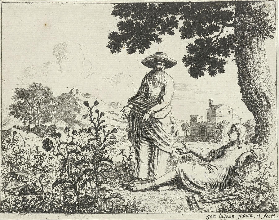 900x709 old man resting points a farmer to a snake drawing - Farmer Man Drawing