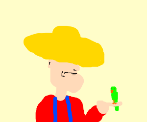 300x250 Old Farmer Man Holding Green Parrot - Farmer Man Drawing