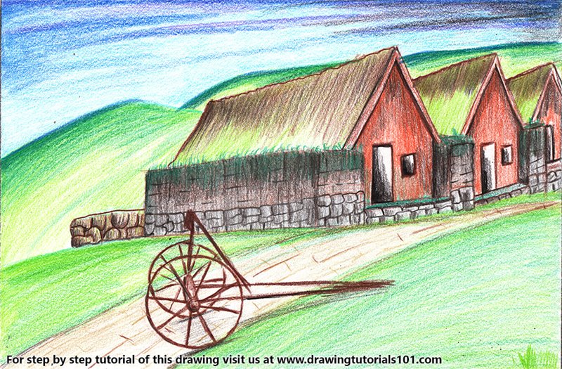 800x525 learn how to draw an old farmhouse - Farmhouse Drawing