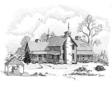 375x288 country farm house drawing - Farmhouse Drawing
