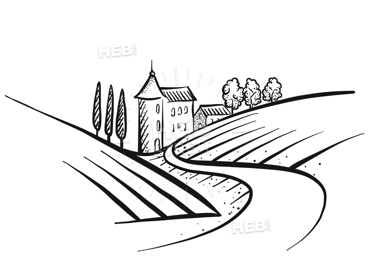 1280x960 hand drawn vector farmland sketch hebstreits sketches - Farmland Drawing