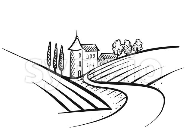 620x465 Hand Drawn Vector Farmland Sketch Vector Illustration - Farmland Drawing