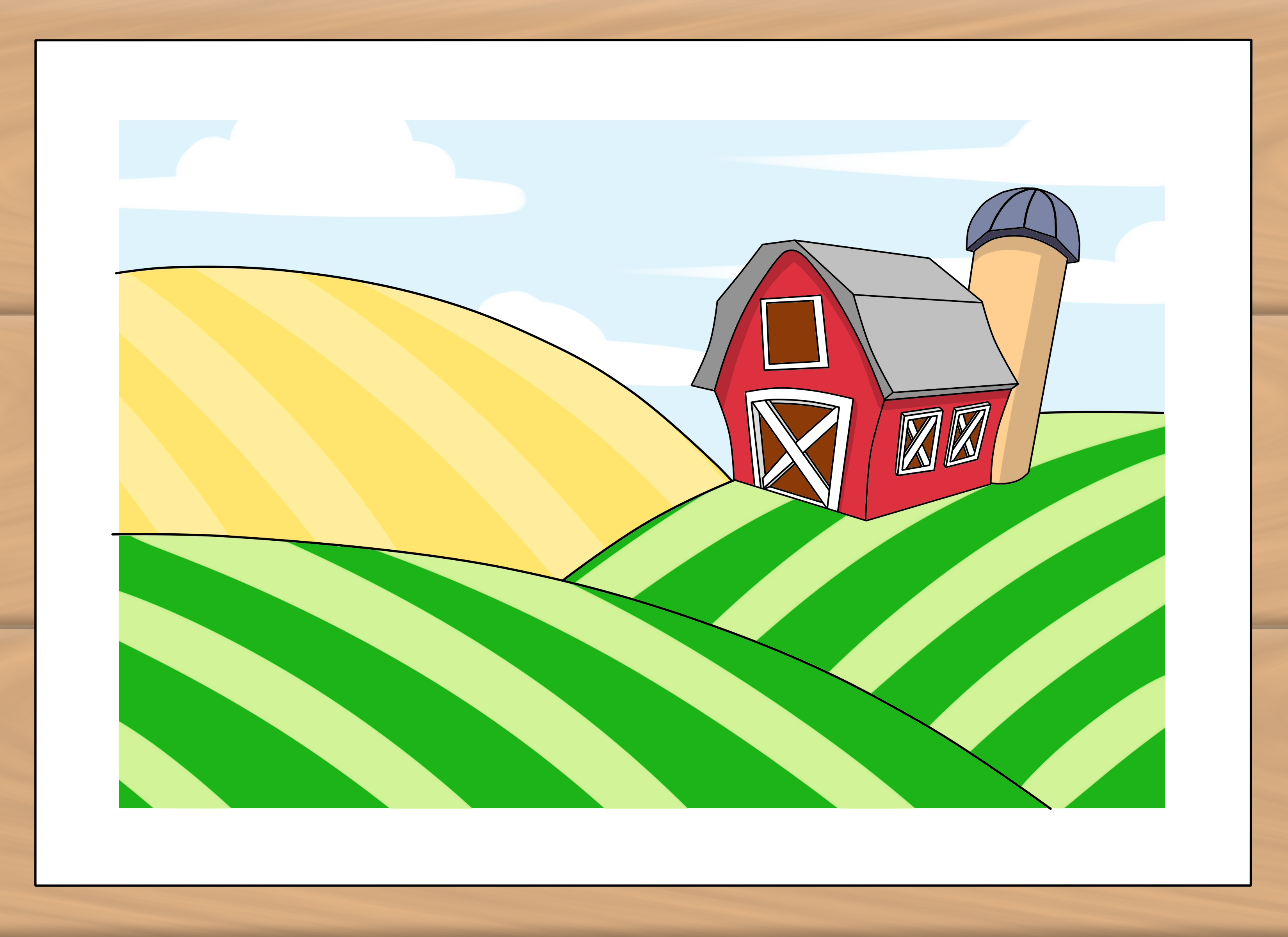 3300x2400 How To Draw A Farm Steps - Farmland Drawing