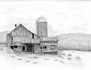 300x232 Old Van Etten Barn Drawing - Farmland Drawing