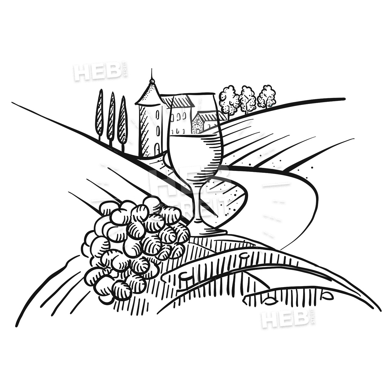 1280x1280 wine and grapes in front of farmland hebstreits sketches - Farmland Drawing