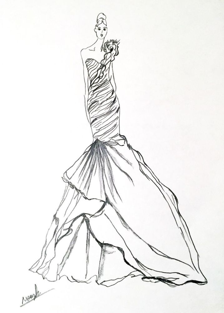 718x1000 Artist Original Fashion Illustration Sketch Pencil Drawing Wedding - Fashion Drawing