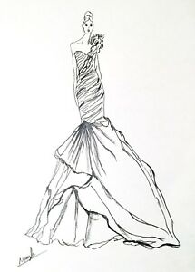 215x300 Artist Original Fashion Illustration Sketch Pencil Drawing Wedding - Fashion Drawing Art