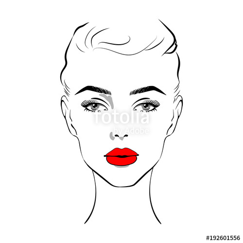 500x500 beautiful woman face with red lipstick on lips fashion - Fashion Drawing Face
