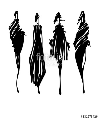 417x500 Fashion Models Sketch Hand Drawn Stylized Silhouettes Isolated - Fashion Drawing Free