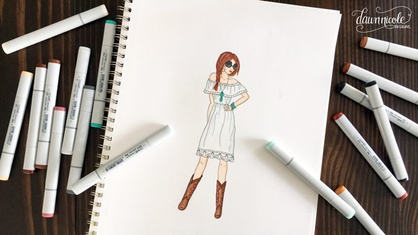 600x337 copic marker tutorial western chic fashion illustration dawn - Fashion Drawing Free