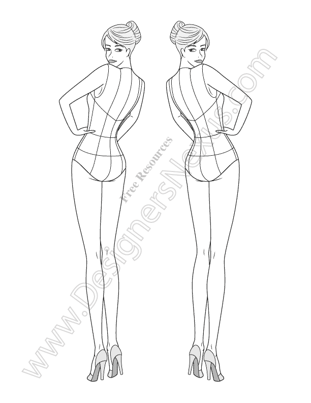 612x792 Back View Fashion Figure Template - Fashion Drawing Template