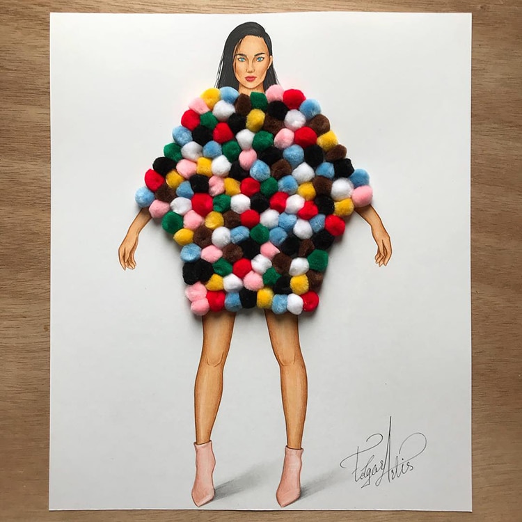 750x750 fashion illustrations playfully combine found objects to create - Fashion Dress Drawing