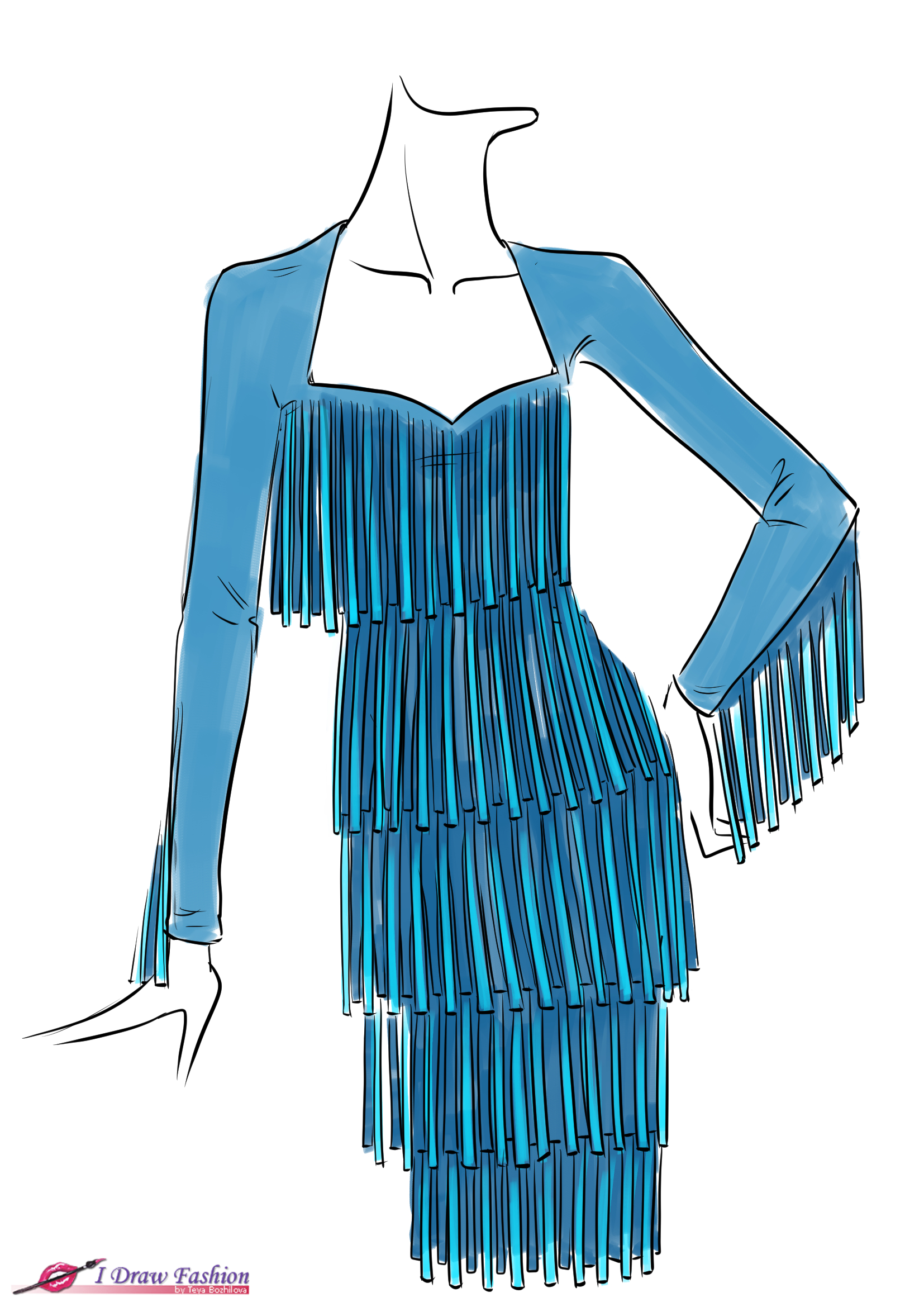 1654x2339 how to draw fringe dress i draw fashion - Fashion Dress Drawing