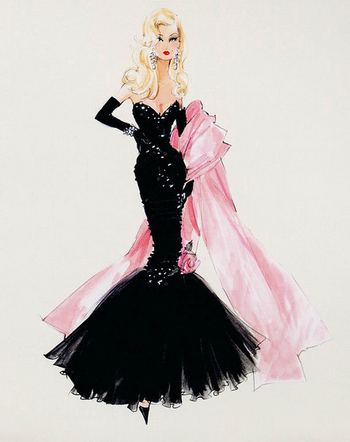 500x632 Drawing Art Fashion Dress Model Black Pink Sketch Woman Barbie - Fashion Dress Drawing