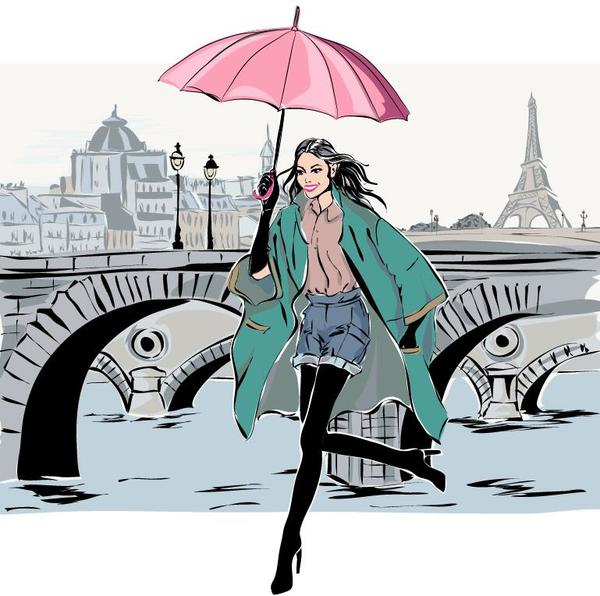 600x596 Fashion Girl And Eiffel Tower Hand Drawing Vector Free Download - Fashion Girl Drawing