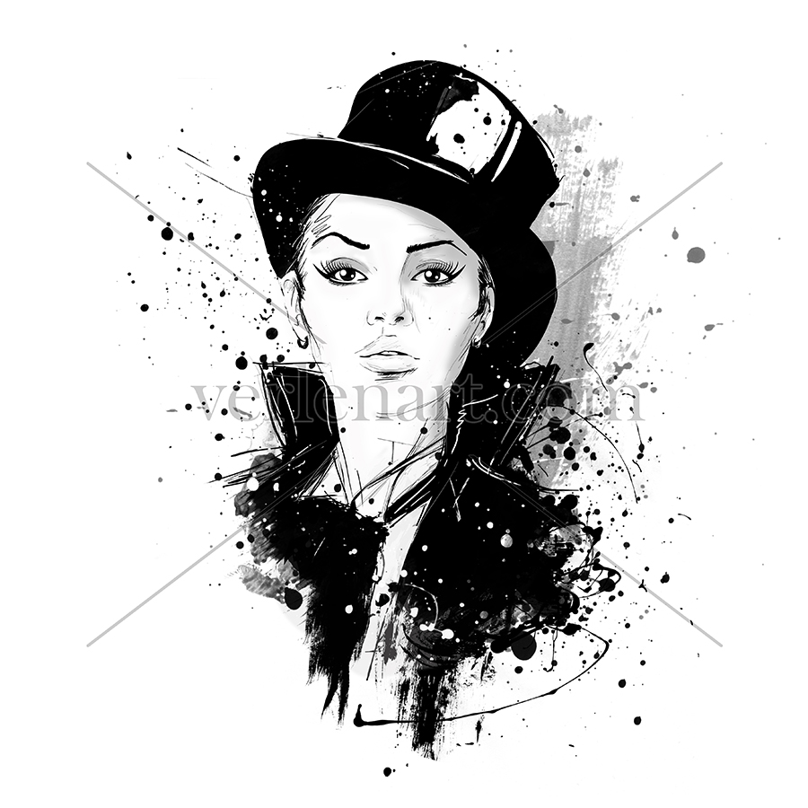 900x900 Grunge Illustrations Fashion Girl In Sketch Style Retro Poster - Fashion Girl Drawing