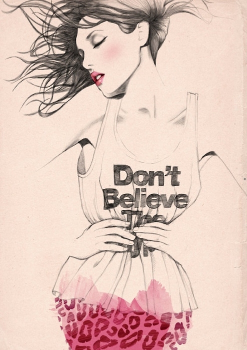 494x699 art, believe, drawing, fashion, girl, hair - Fashion Girl Drawing