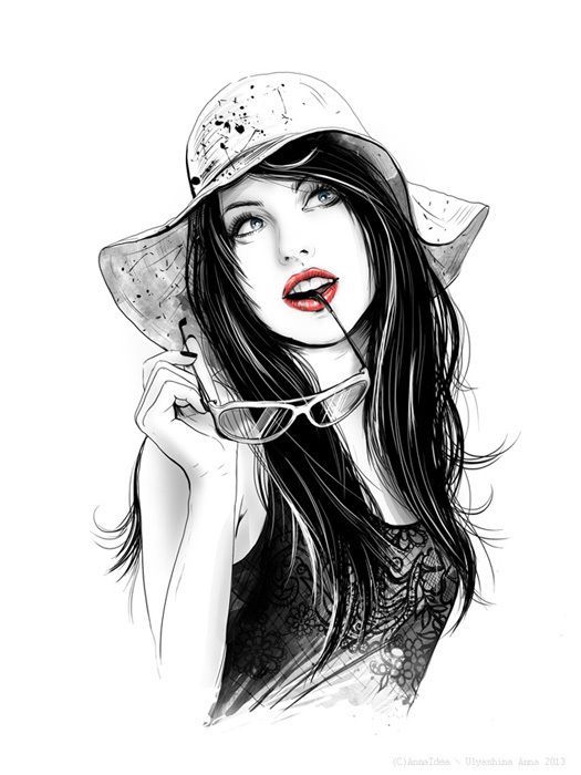 525x700 Girl With Hat Paintings Art, Drawings, Art Drawings - Fashion Girl Drawing