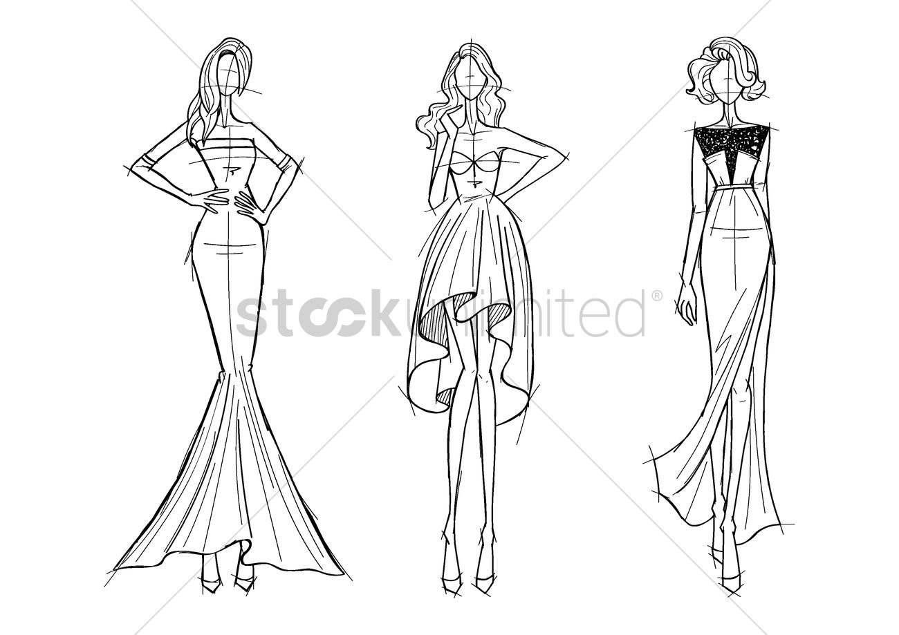 1300x919 Collection Of Fashion Model Sketches Vector Image - Fashion Model Drawing