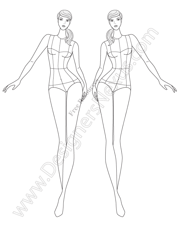 612x792 Front View Walking Fashion Figure Template - Fashion Model Figure Drawing