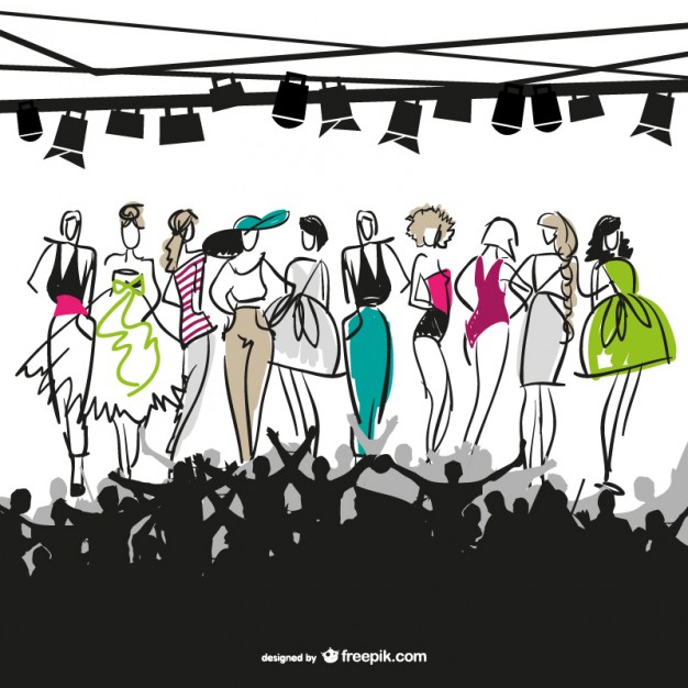 626x626 Sketched Fashion Models In A Fashion Show Vector Free Download - Fashion Show Drawing