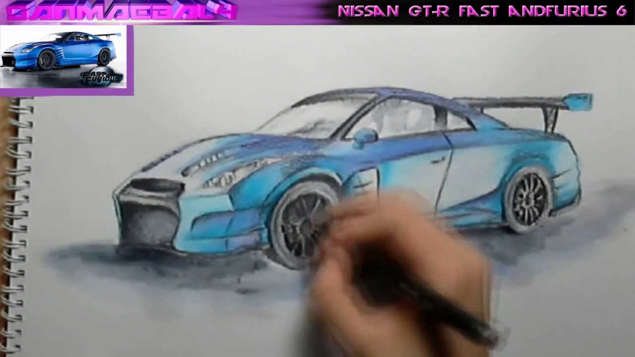 1280x720 nissan gt r fast and furious speed drawing funnycat tv - Fast Car Drawing