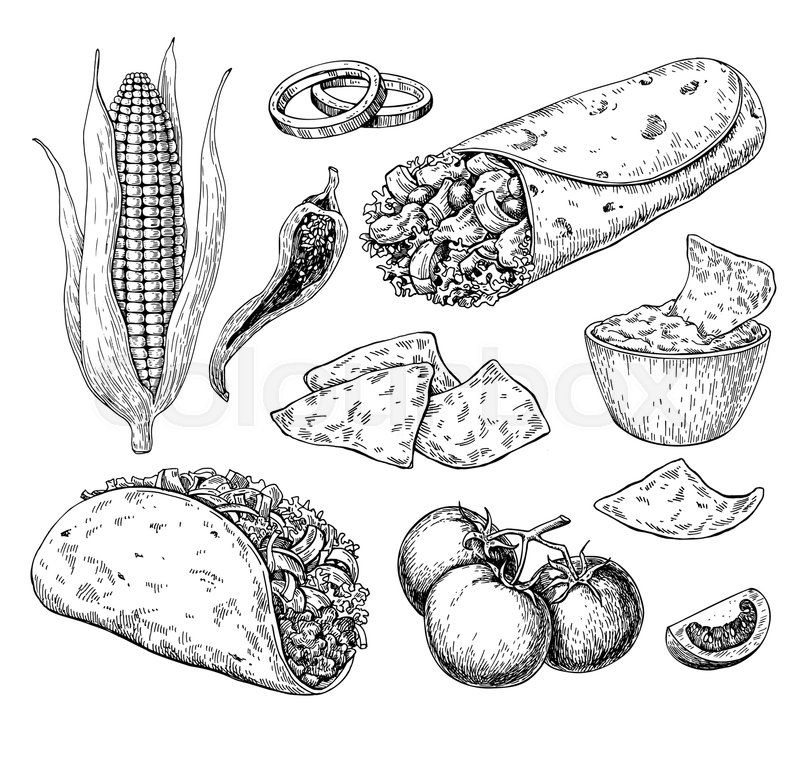 800x777 Mexican Food Drawing Traditional Stock Vector Colourbox - Fast Food Drawing