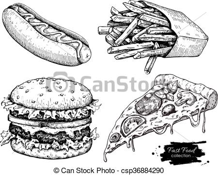 450x361 vector vintage fast food drawing set hand drawn monochrome junk - Fast Food Drawing