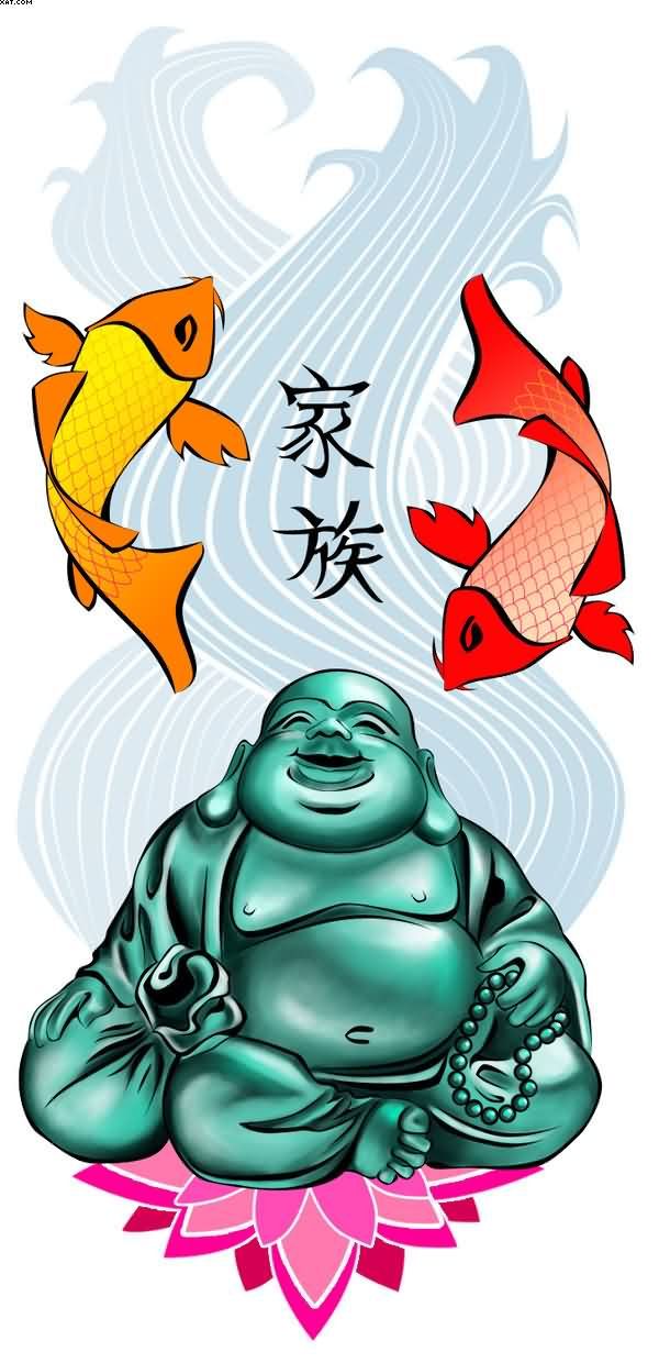 600x1240 fat buddha fishes tattoo design tattoos buddha tattoo design - Fat Buddha Drawing