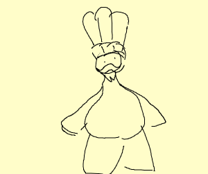 300x250 a fat chef with mustache and pointy beard drawing - Fat Chef Drawing