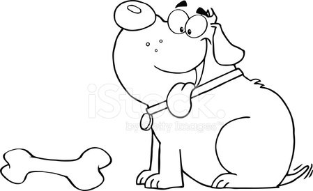 449x274 Black And White Happy Fat Dog With Bone Stock Vectors - Fat Dog Drawing