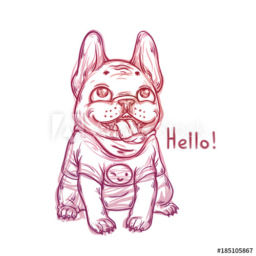 500x500 Cool Sketch Portrait Of French Bulldog Wearing T Shirt - Fat Dog Drawing