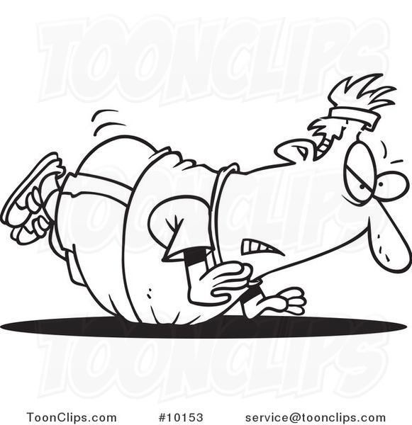 581x600 Cartoon Black And White Line Drawing Of A Fat Guy Doing Pushups - Fat Guy Drawing