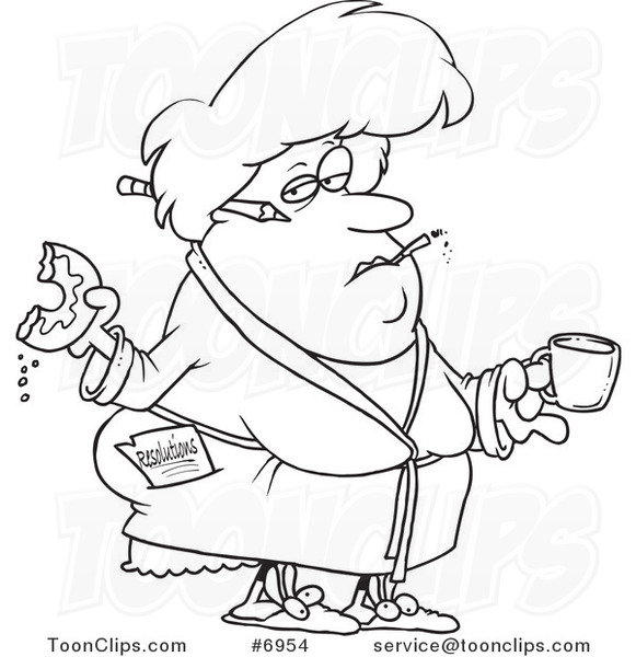 581x600 Cartoon Black And White Line Drawing Of A Fat Lady Eating A Donut - Fat Lady Drawing